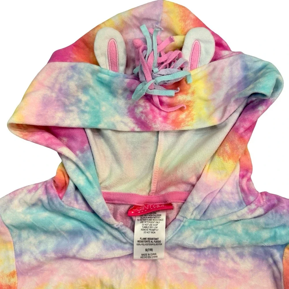 Saint Eve Hoodie Rainbow Tie Dye Unicorn Ears Horn Kids Size S 7/8